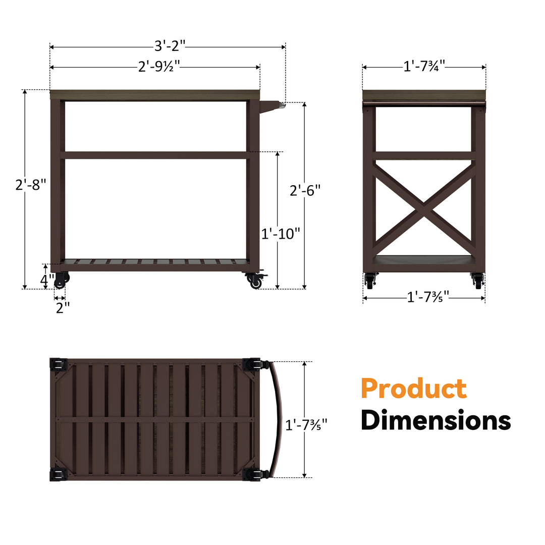 Modern Shade Grill Cart for Outdoor Use - Heavy Duty Grill Table with Locking Brake Casters, 360° Wheels, Waterproof Wood Grain Countertop, 75 lbs Capacity | Movable Grill Tables for Outside, Easy to Clean & Blackstone Table Compatible