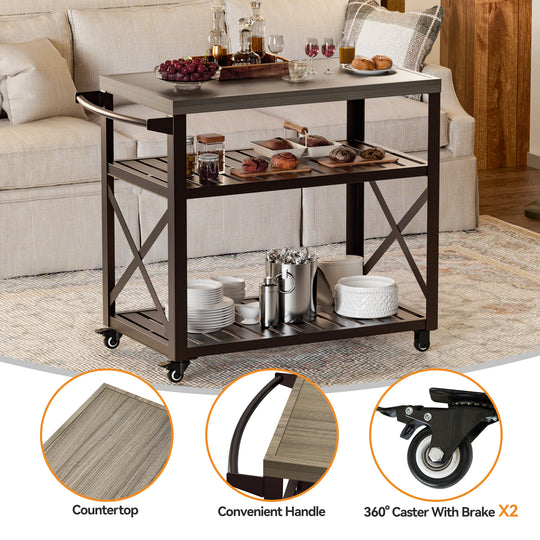 Modern Shade Grill Cart for Outdoor Use - Heavy Duty Grill Table with Locking Brake Casters, 360° Wheels, Waterproof Wood Grain Countertop, 75 lbs Capacity | Movable Grill Tables for Outside, Easy to Clean & Blackstone Table Compatible