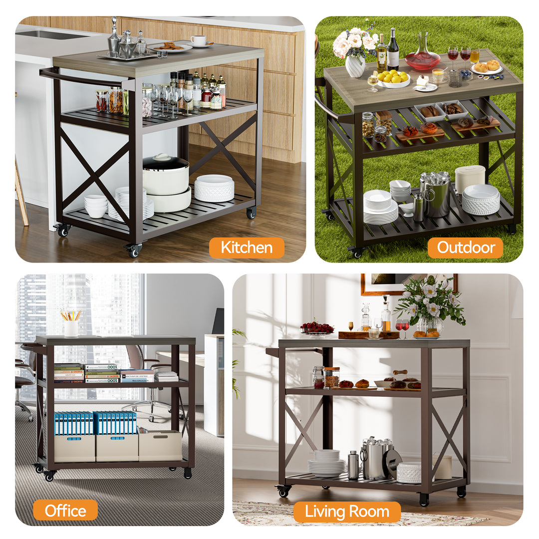 Modern Shade Grill Cart for Outdoor Use - Heavy Duty Grill Table with Locking Brake Casters, 360° Wheels, Waterproof Wood Grain Countertop, 75 lbs Capacity | Movable Grill Tables for Outside, Easy to Clean & Blackstone Table Compatible