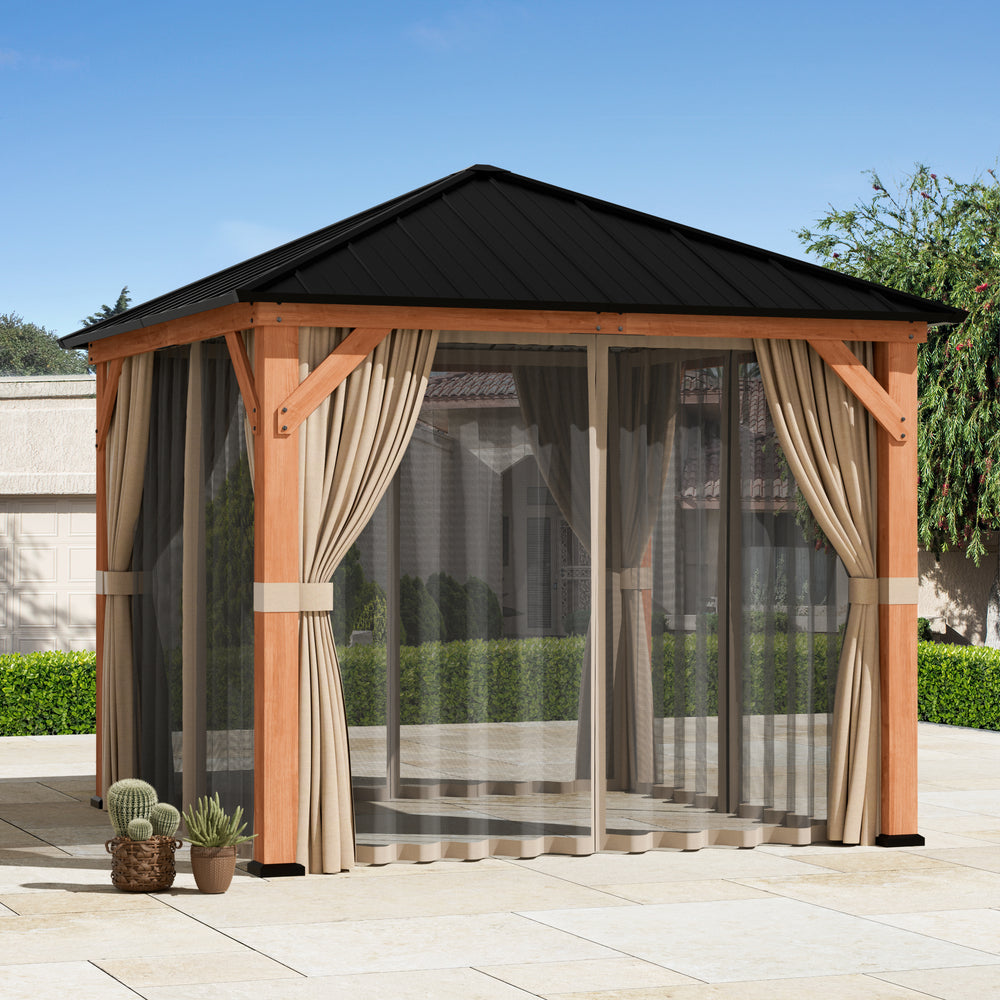 10x10 Privacy Curtains & Mosquito Netting Set for Cedar Wood Gazebo