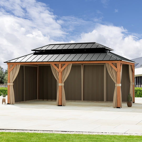 12x20 Privacy Curtains & Mosquito Netting Set for Cedar Wood Gazebo