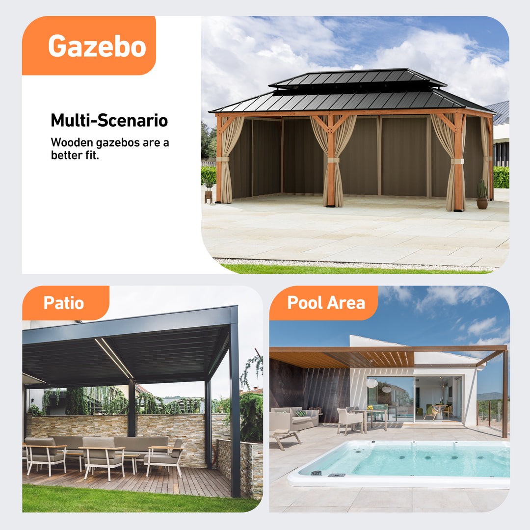 12x20 Privacy Curtains & Mosquito Netting Set for Cedar Wood Gazebo