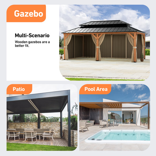 12x20 Privacy Curtains & Mosquito Netting Set for Cedar Wood Gazebo