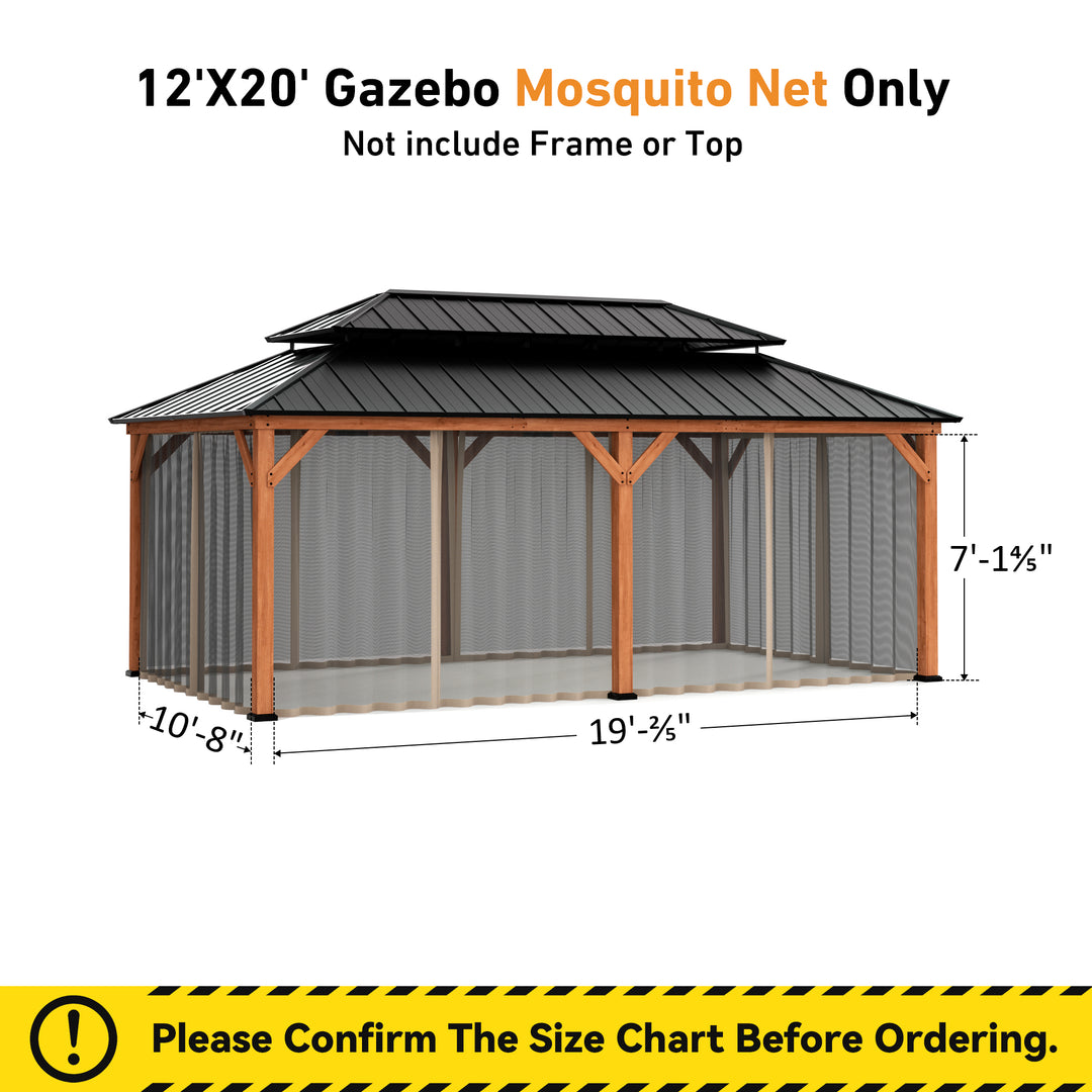 12x20 Privacy Curtains & Mosquito Netting Set for Cedar Wood Gazebo
