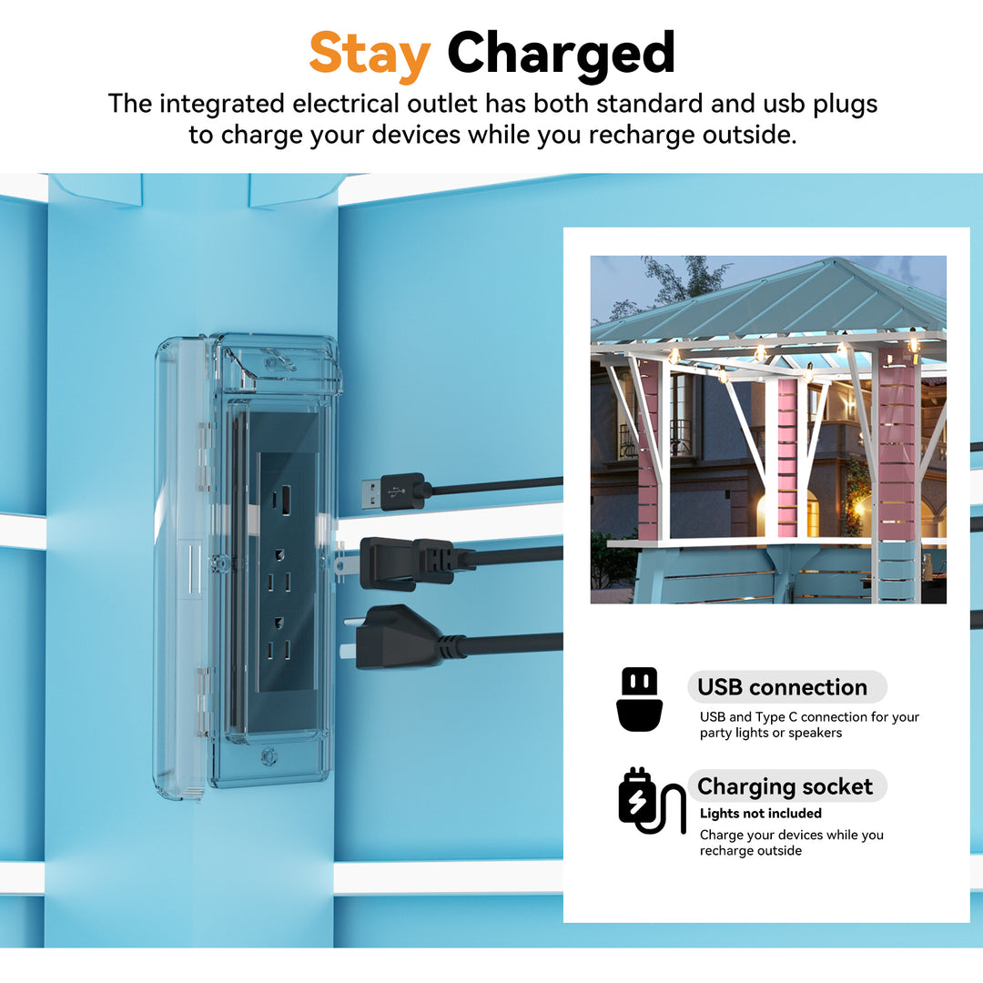 Modern Shade Coastal Dream Outdoor Bar Pavilion Patio Gazebo with USB Charging & Hooks