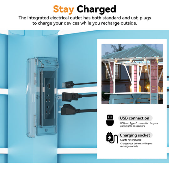 Modern Shade Coastal Dream Outdoor Bar Pavilion Patio Gazebo with USB Charging & Hooks