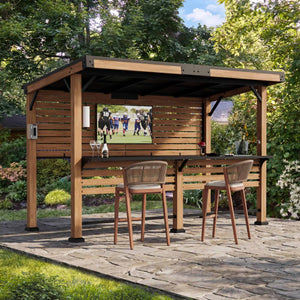 6'x11' Woodberry Cedar Hardtop Gazebo with TV Mount