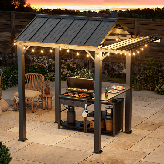 6x8 Nottingham Metal Hardtop Gazebo with Extended Eave