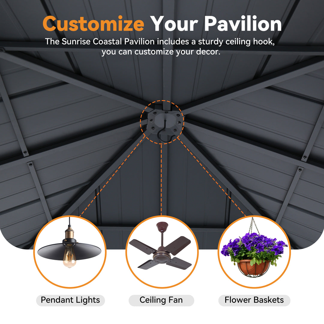 10x20 Sunrise Coast Metal Hardtop Gazebo with Hybrid Pavilion + Pergola Design