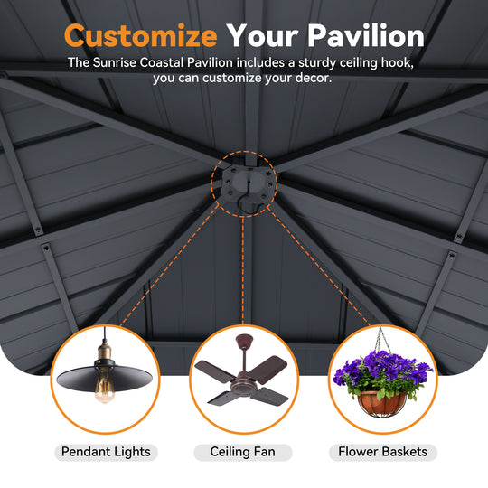 10x20 Sunrise Coast Metal Hardtop Gazebo with Hybrid Pavilion + Pergola Design
