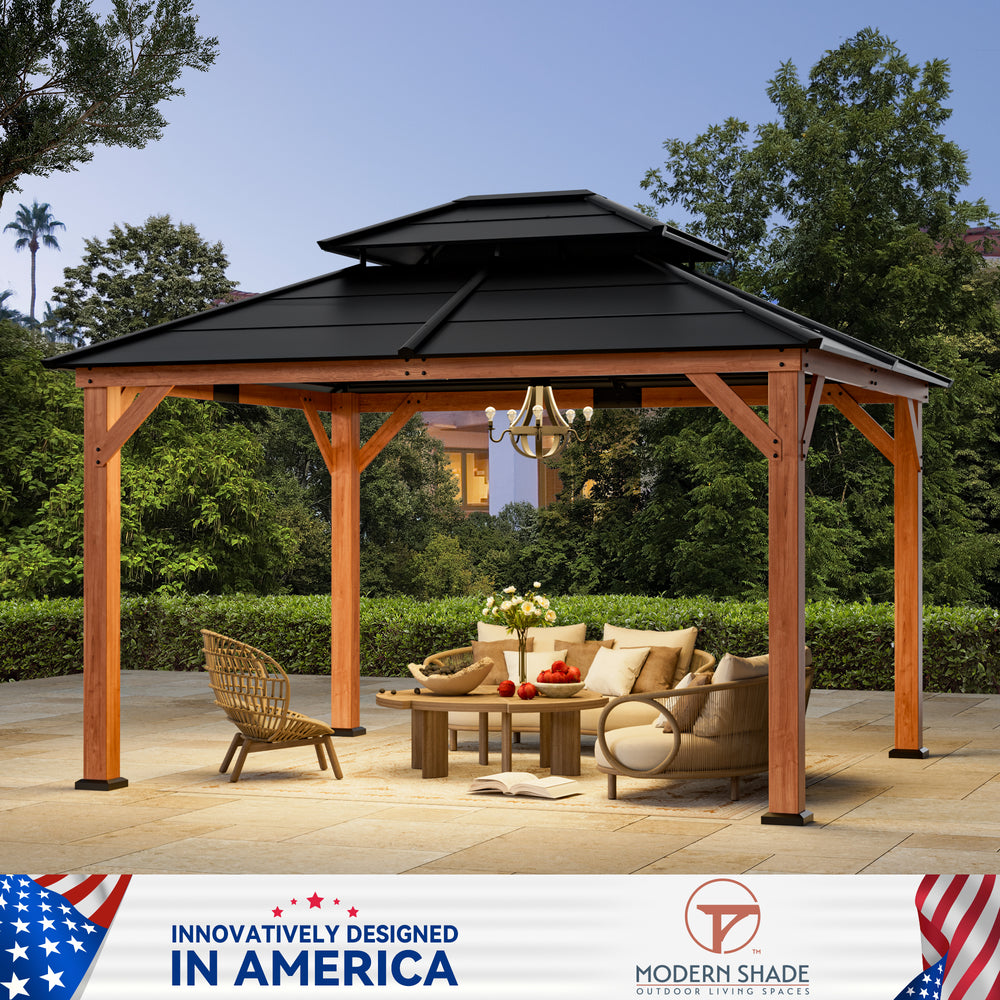 11x13 Oakwood Oasis Cedar Hardtop Gazebo