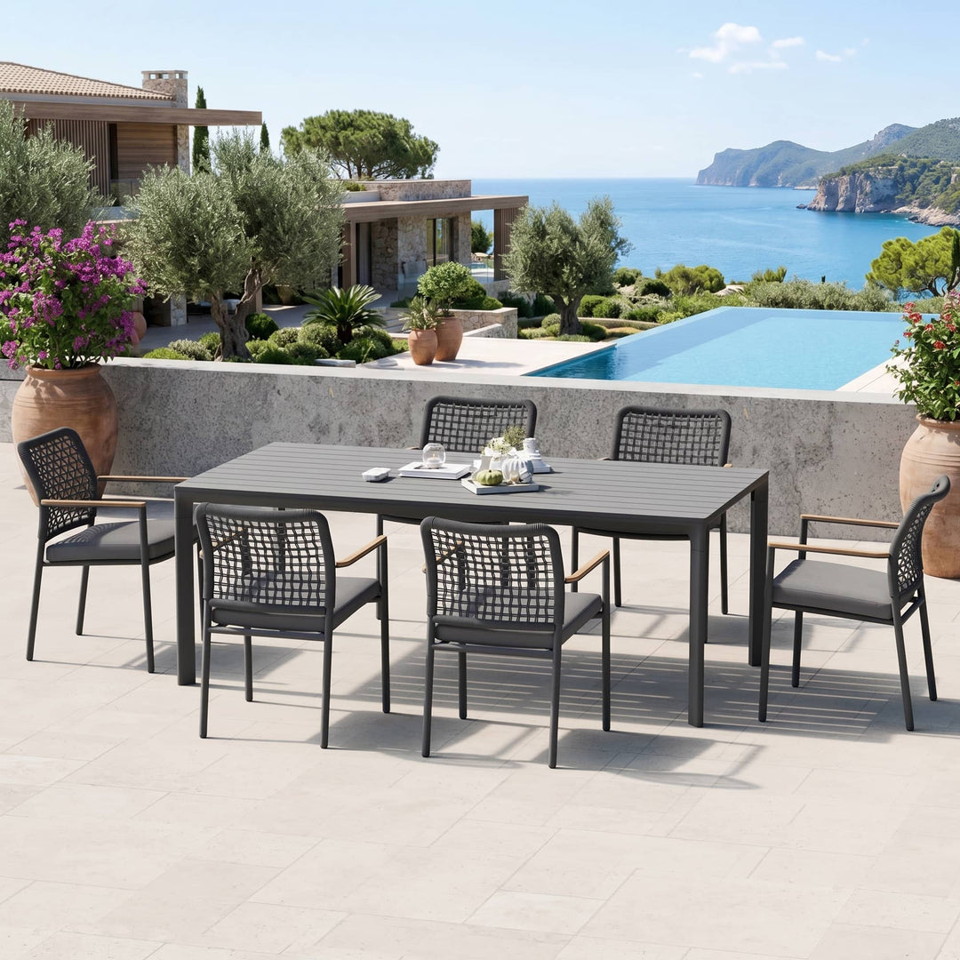 Riviera Outdoor-Esszimmerstuhl aus geflochtenem Aluminium