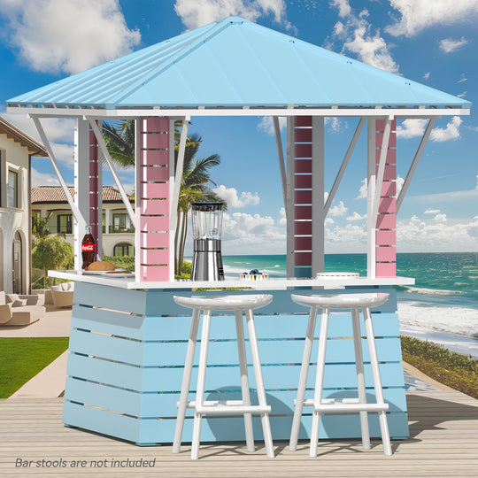 Modern Shade Coastal Dream Outdoor Bar Pavilion Patio Gazebo with USB Charging & Hooks