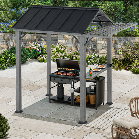 Modern Shade Nottingham Grill Gazebo 6' x 8' with Galvanized Steel Roof and Extended Eave, Outdoor Gazebo with UV Blocking & Waterproof Design, Rust-Resistant, 4-Season Use with Storage Cabinet for Patio