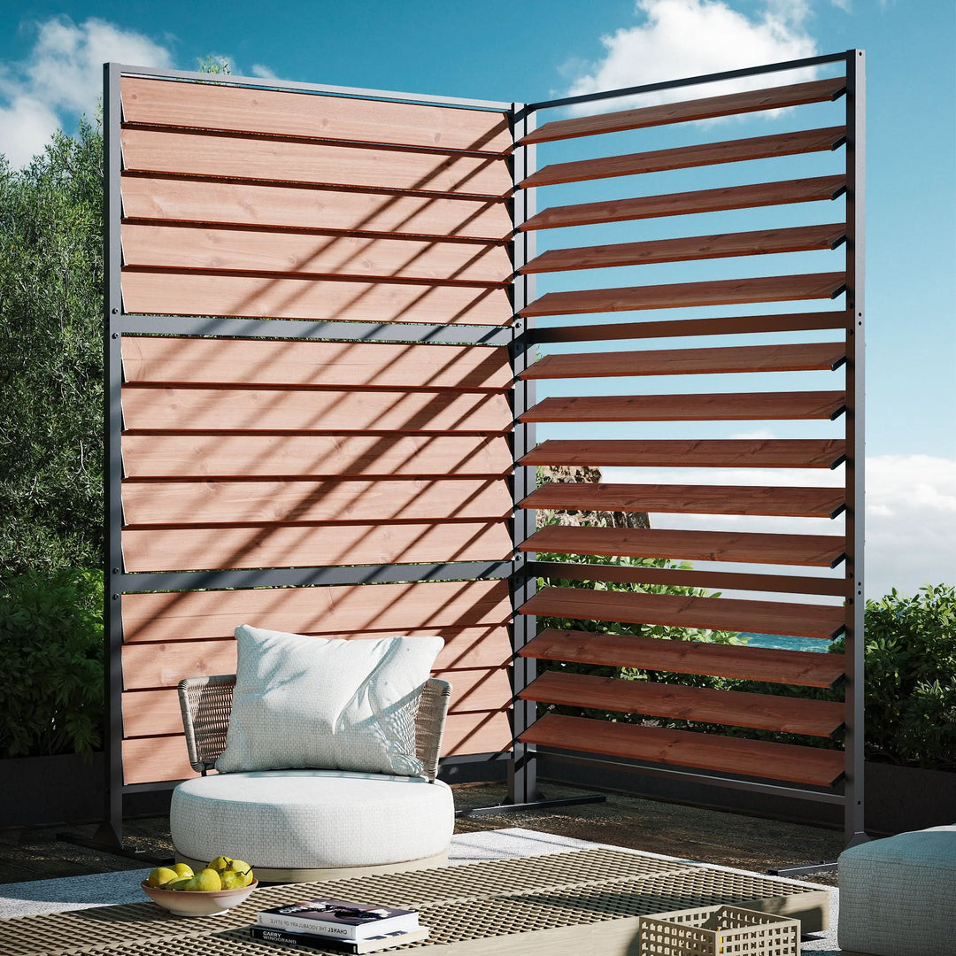 4'x6' Louvered Wood Privacy Fence with Open/Close Slats