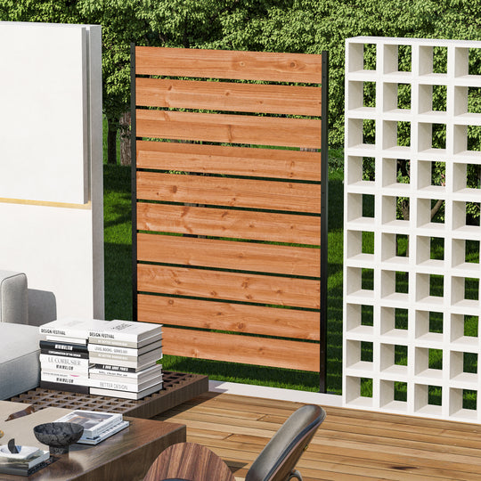 Modern Shade No Dig Freestanding Wood Privacy Fence Screen 5ft H x 3.3ft W Natural Wood, Outdoor Privacy Fence Panel for Deck Balcony Patio, Conceals Trash Cans Air Conditioner, Ultimate Fence Privacy Screen