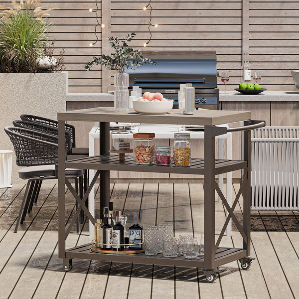 Grill Cart with Wood Grain Countertop