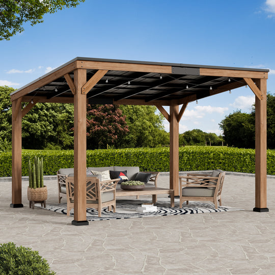 Modern Shade Supreme Cedar Wood Gazebo 10' x 12' with Hardtop Slope Roof, Wooden Grill Gazebo with Durable and Rot-Resistant, Supports Snow Loads and High Wind Speeds, Ideal for Backyard, Deck, Garden