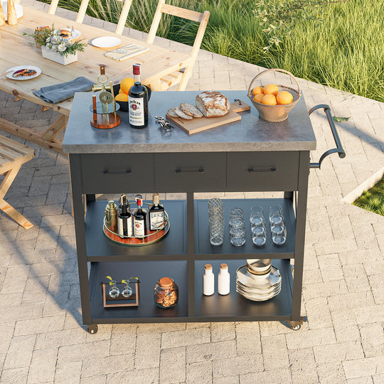 Modern Shade Outdoor Grill Cart with 150LBS Marble Countertop & 3-Drawers - 39 In W Heavy Duty Grill Table for Outside, Locking Casters, Waterproof Blackstone Table, Kitchen/Patio BBQ Cart