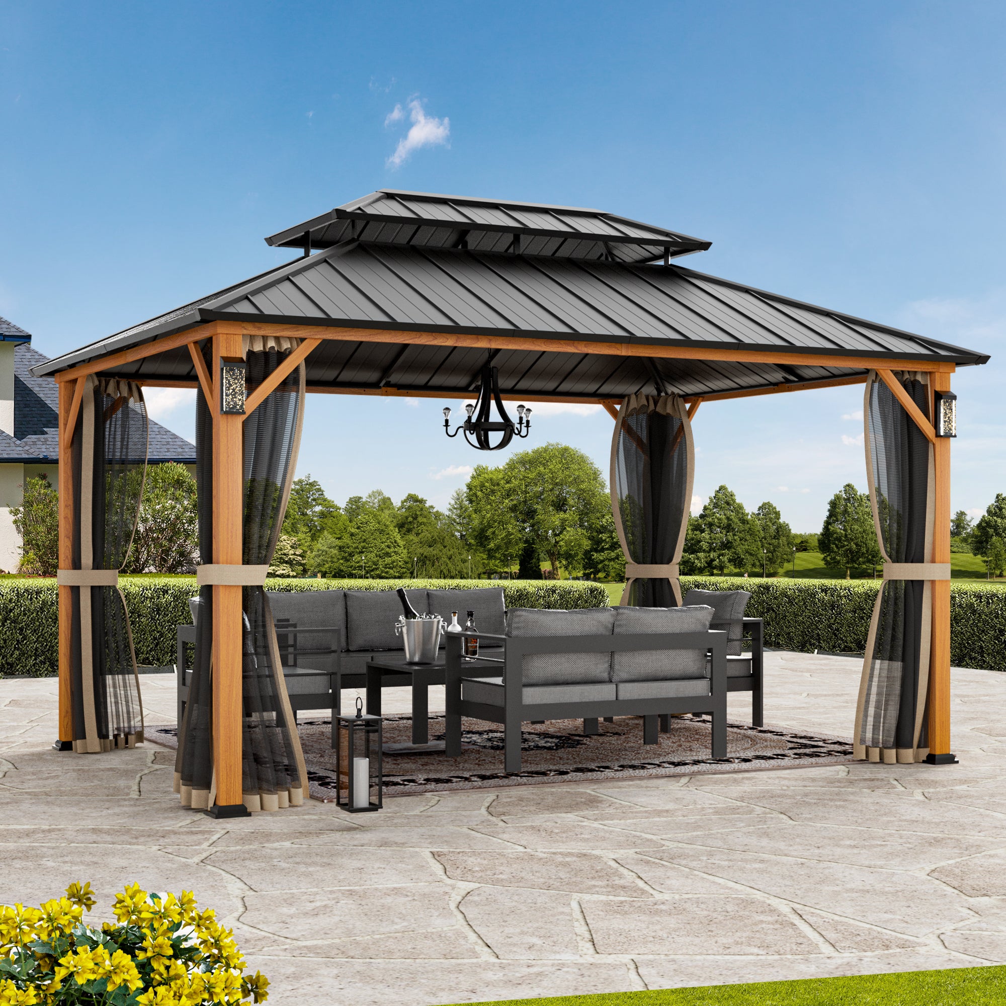 tooo♡　10 Modern Shade The Horizon 10' x 14' Hardtop Gazebo | Wood