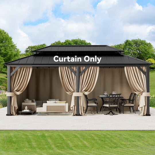 (Curtain Only)Gazebo Curtain Replacement Universal 4-Panel Sidewalls 12' x 20' Khaki, Outdoor Gazebo Privacy Curtains with Zipper Patio Canopy Garden and Backyard Various Sizes(Not compatible with wood gazebos)