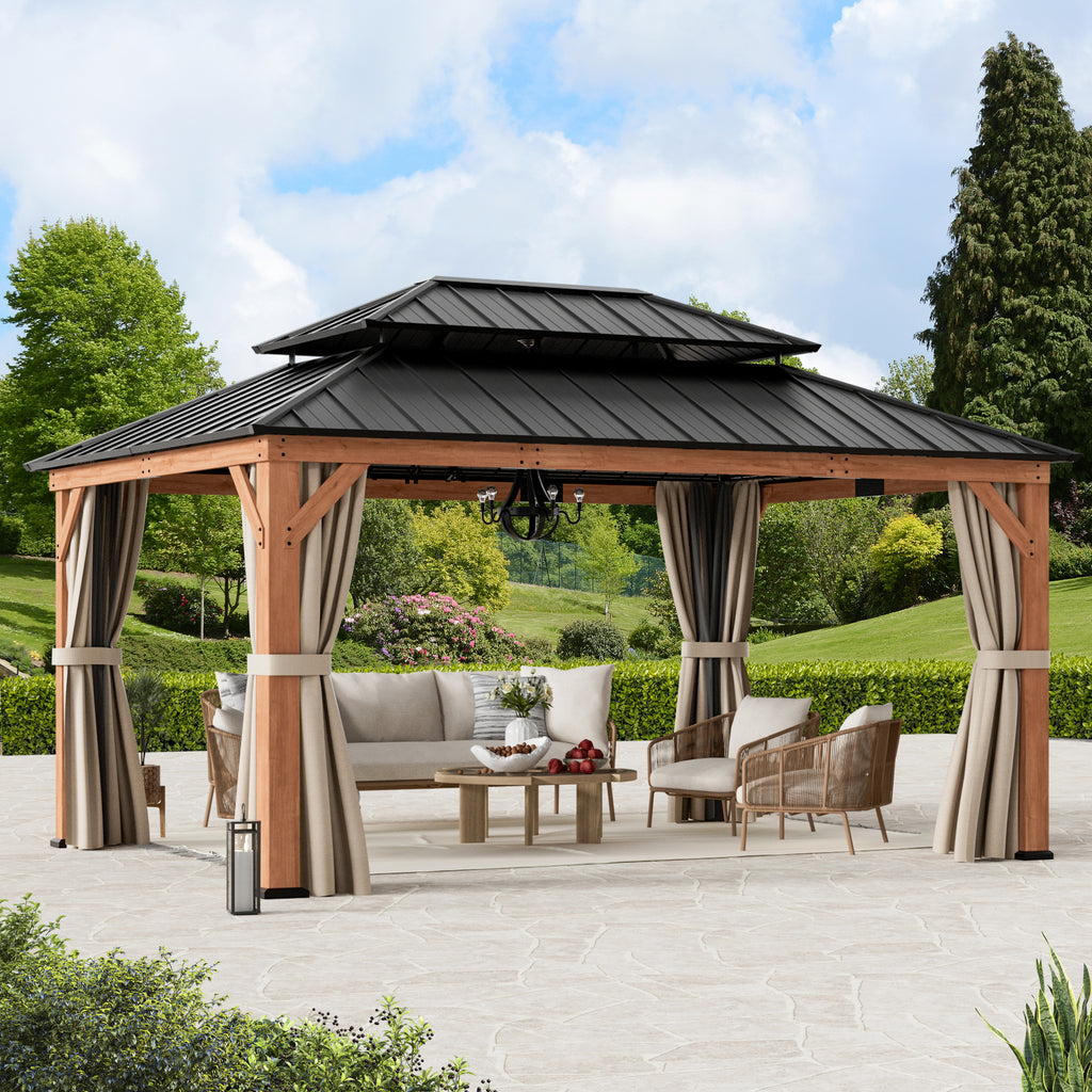 Modern Shade Rosewood Wood Gazebo 12' x 16', Cedar Framed
