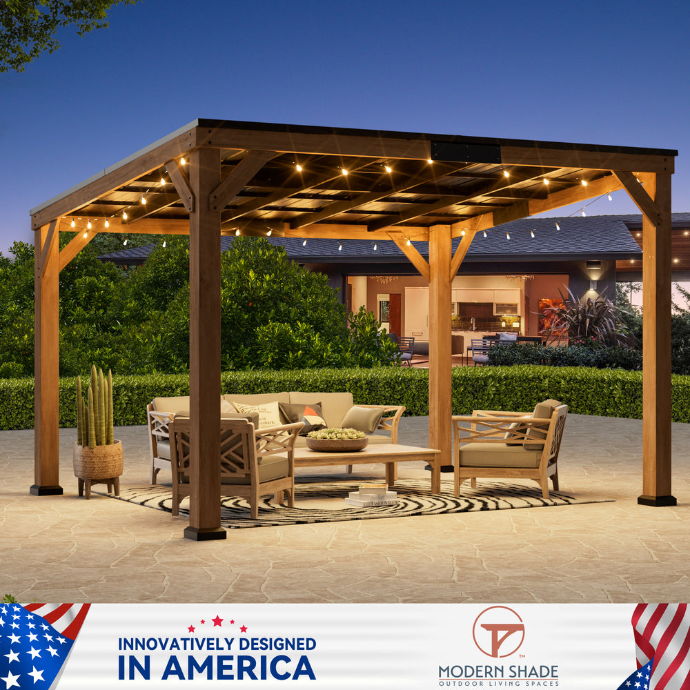Modern Shade Supreme Cedar Wood Gazebo 10' x 12' with Hardtop Slope Roof, Wooden Grill Gazebo with Durable and Rot-Resistant, Supports Snow Loads and High Wind Speeds, Ideal for Backyard, Deck, Garden