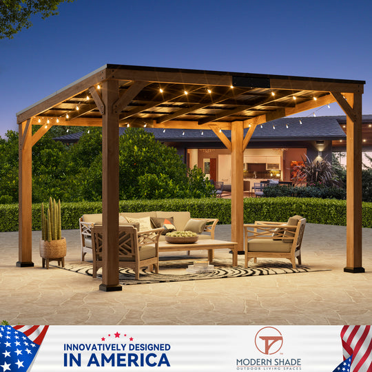 Modern Shade Supreme Cedar Wood Gazebo 10' x 12' with Hardtop Slope Roof, Wooden Grill Gazebo with Durable and Rot-Resistant, Supports Snow Loads and High Wind Speeds, Ideal for Backyard, Deck, Garden