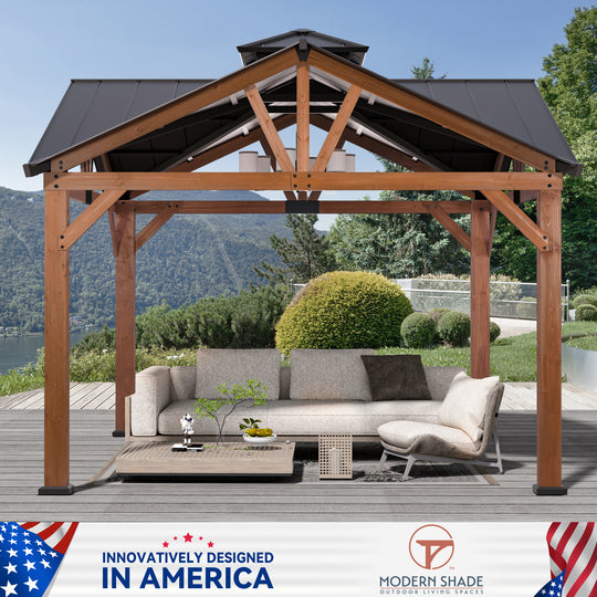 Modern Shade Cedar Wood 12’ x 12’ Gazebo with Sturdy Galvanized Steel Roof