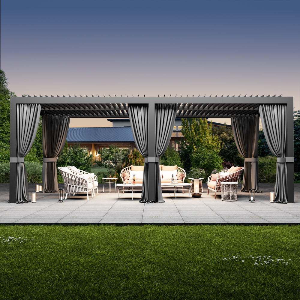 Modern Shade Louvered Pergola 10'x20' with  USB Charging Port Deck, Extra Large Outdoor Pergola with Netting and Curtains, Integrated Drainage, Reinforced Frame for Patio Deck Garden, Easy Assembly, Black