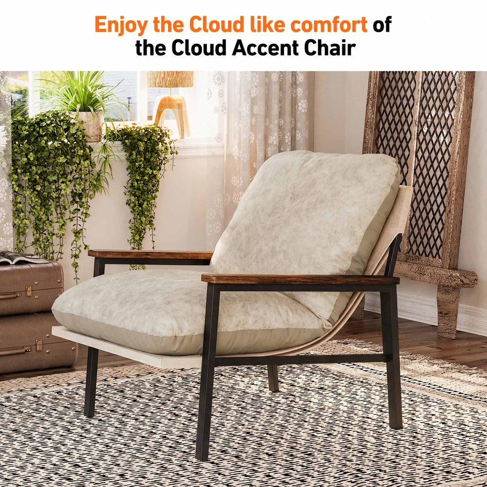 Mid-century Modern Accent Chair with Wooden Arms and Dual-Sided Cushion