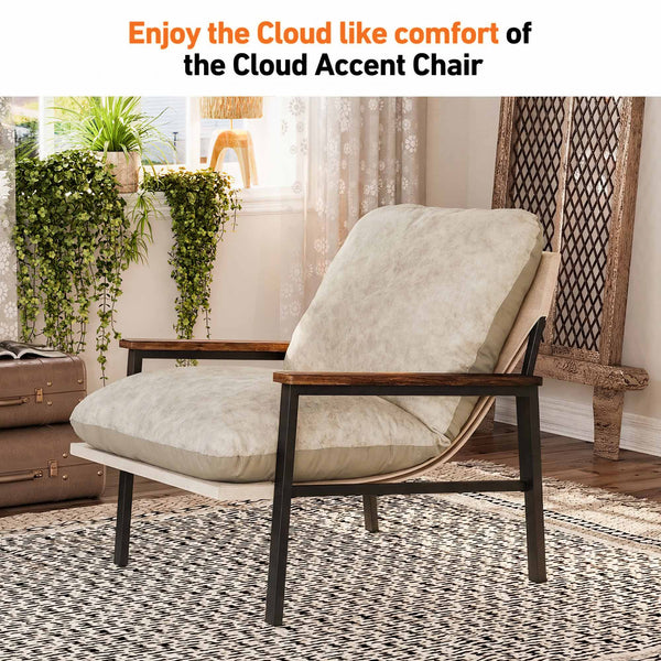 Mid-century Modern Accent Chair with Wooden Arms and Dual-Sided Cushion