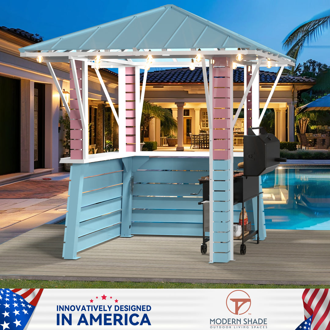 Modern Shade Coastal Dream Outdoor Bar Pavilion Patio Gazebo with USB Charging & Hooks