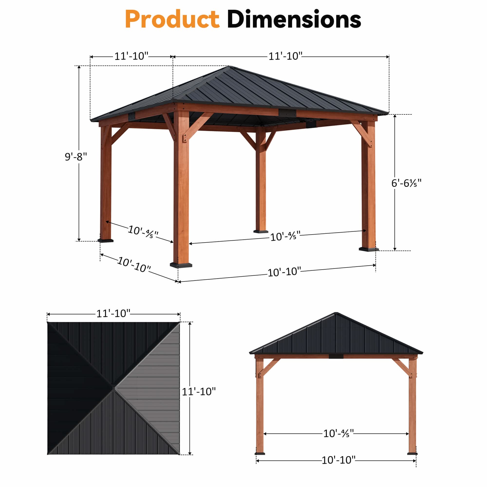 12'x12' Tranquil Grove Cedar Hardtop Gazebo – Modern Shade