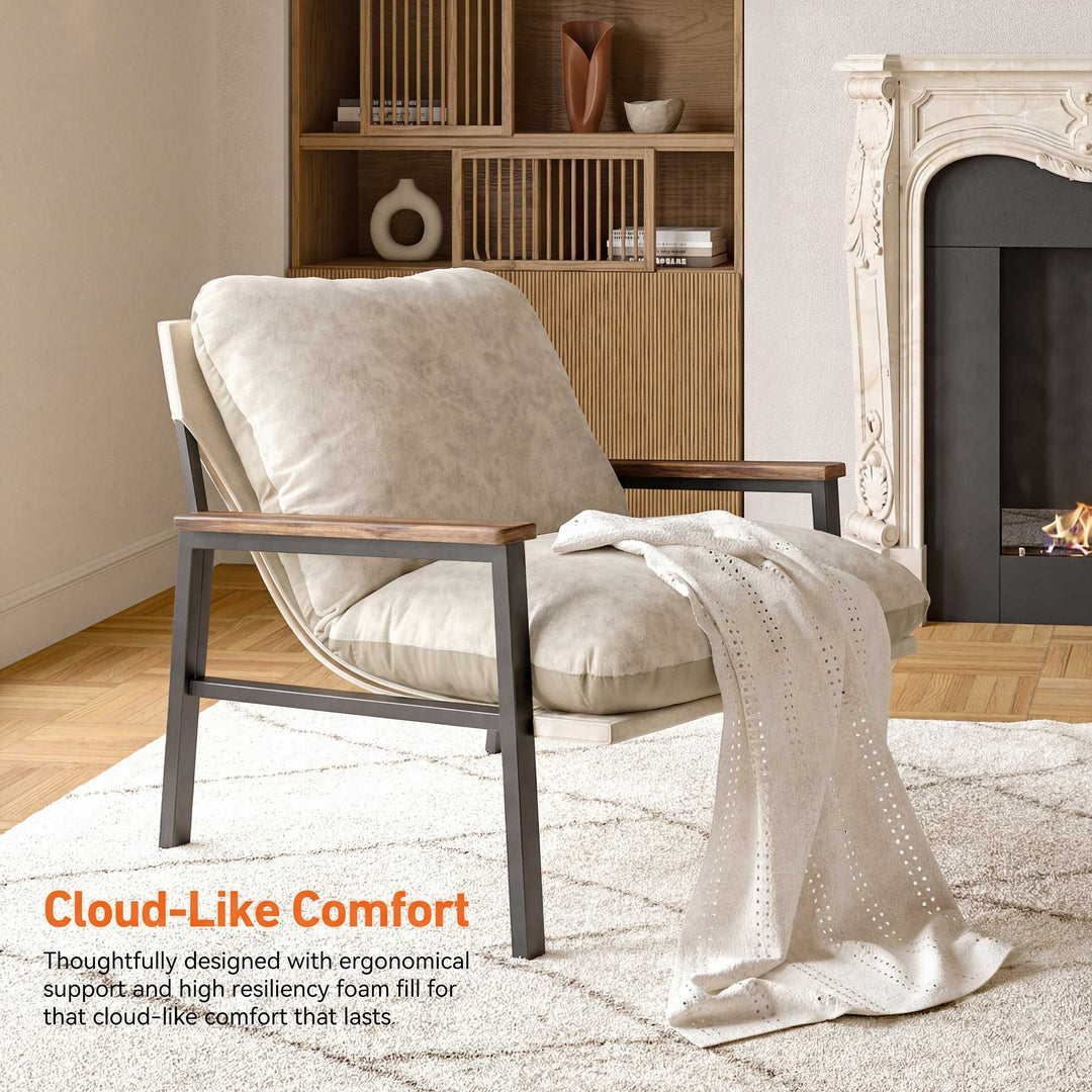 Mid-century Modern Accent Chair with Wooden Arms and Dual-Sided Cushion