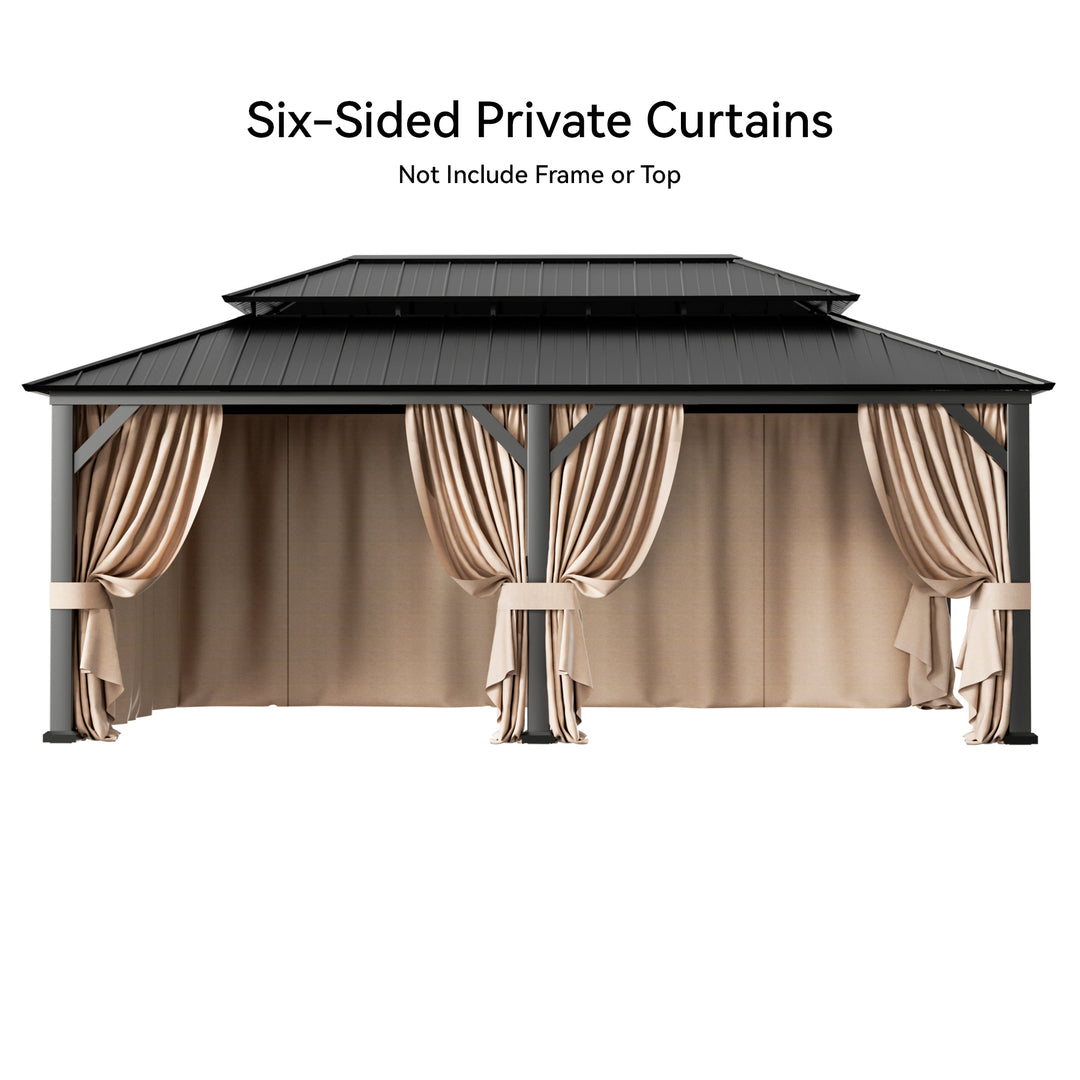 (Curtain Only)Gazebo Curtain Replacement Universal 4-Panel Sidewalls 12' x 20' Khaki, Outdoor Gazebo Privacy Curtains with Zipper Patio Canopy Garden and Backyard Various Sizes(Not compatible with wood gazebos)