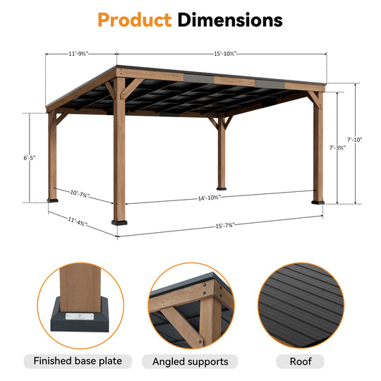 Modern Shade Supreme Cedar Wood Gazebo 12' x 16' with Hardtop Slope Roof, Wooden Grill Gazebo with Durable and Rot-Resistant, Supports Snow Loads and High Wind Speeds, Ideal for Backyard, Deck, Garden