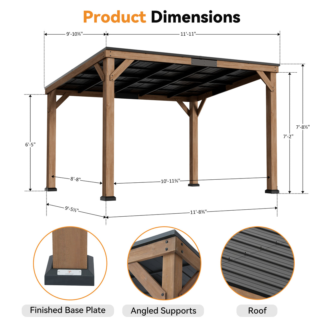 Modern Shade Supreme Cedar Wood Gazebo 10' x 12' with Hardtop Slope Roof, Wooden Grill Gazebo with Durable and Rot-Resistant, Supports Snow Loads and High Wind Speeds, Ideal for Backyard, Deck, Garden