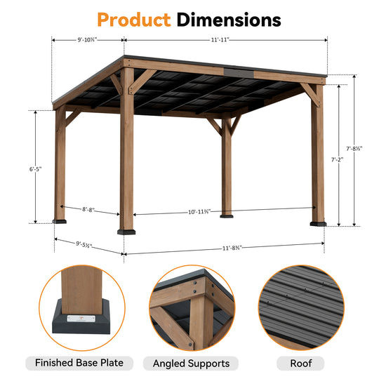Modern Shade Supreme Cedar Wood Gazebo 10' x 12' with Hardtop Slope Roof, Wooden Grill Gazebo with Durable and Rot-Resistant, Supports Snow Loads and High Wind Speeds, Ideal for Backyard, Deck, Garden