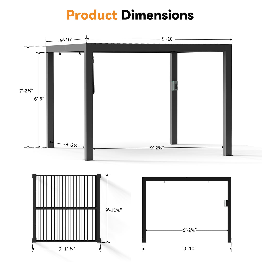 Modern Shade Louvered Pergola 10'x10' with  USB Charging Port Deck, Outdoor Pergola with Adjustable Waterproof Roof & Integrated Drainage, Reinforced Frame for Patio Deck Garden, Easy Assembly, Black
