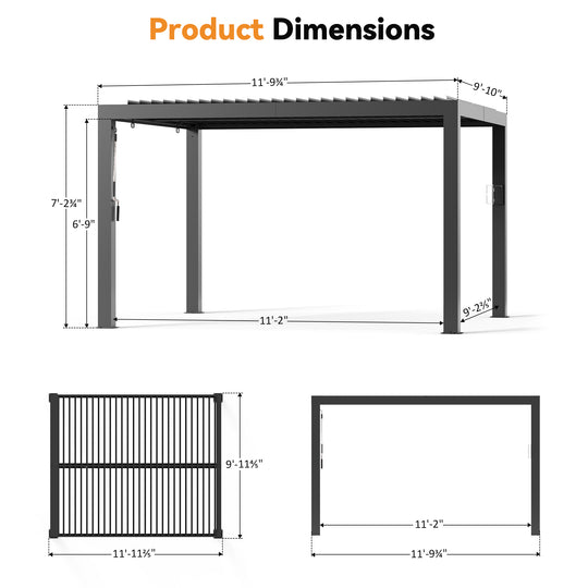 Modern Shade Louvered Pergola 10'x12' with  USB Charging Port Deck, Outdoor Pergola with Adjustable Waterproof Roof & Integrated Drainage, Reinforced Frame for Patio Deck Garden, Easy Assembly, Black