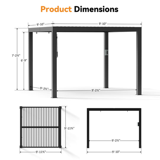 Modern Shade Louvered Pergola 10'x10' with  USB Charging Port Deck, Outdoor Pergola with Integrated Drainage, Netting and Curtains for Patio Deck Garden, Easy Assembly, Black