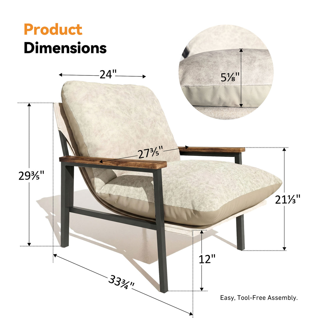Mid-century Modern Accent Chair with Wooden Arms and Dual-Sided Cushion