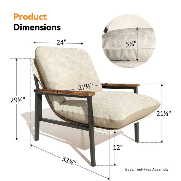 Mid-century Modern Accent Chair with Wooden Arms and Dual-Sided Cushion