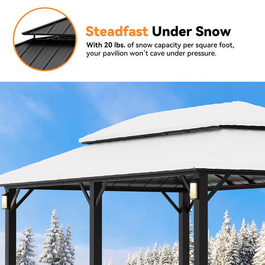 Modern Shade Horizon Permanent Hardtop Gazebo 12' x 20' with 4 LED Lights Outdoor Gazebo with Galvanized Steel Double Roof Mosquito Nettings Black