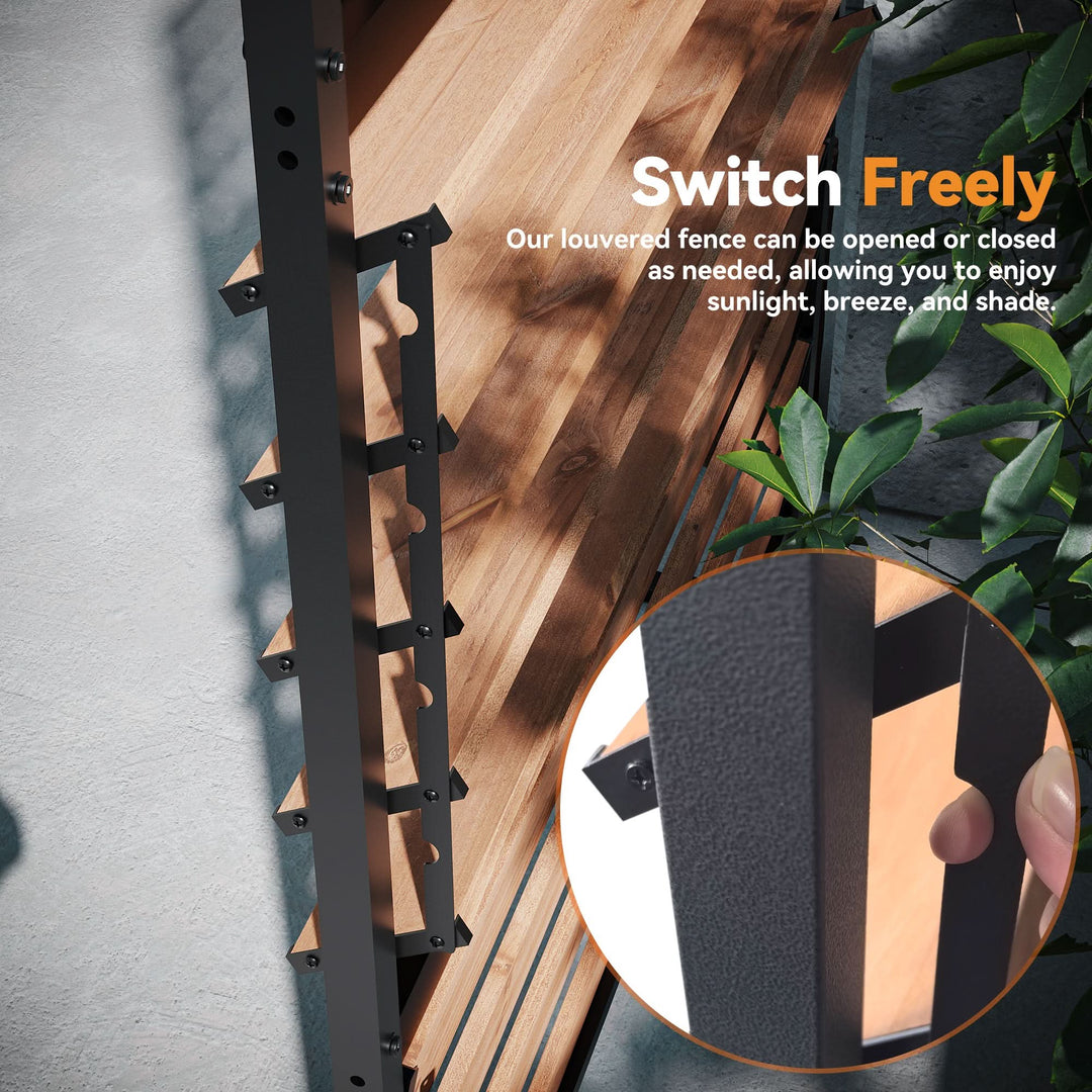 4'x6' Louvered Wood Privacy Fence with Open/Close Slats