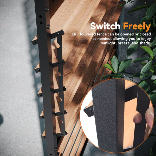 4'x6' Louvered Wood Privacy Fence with Open/Close Slats