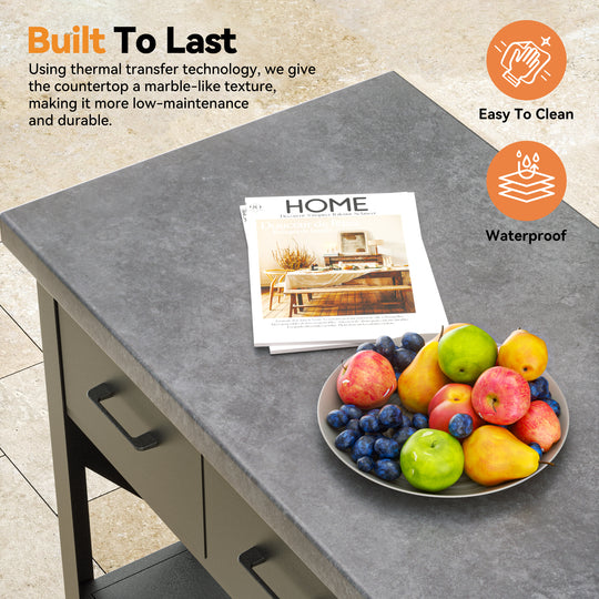Modern Shade Outdoor Grill Cart with 150LBS Marble Countertop & 3-Drawers - 39 In W Heavy Duty Grill Table for Outside, Locking Casters, Waterproof Blackstone Table, Kitchen/Patio BBQ Cart