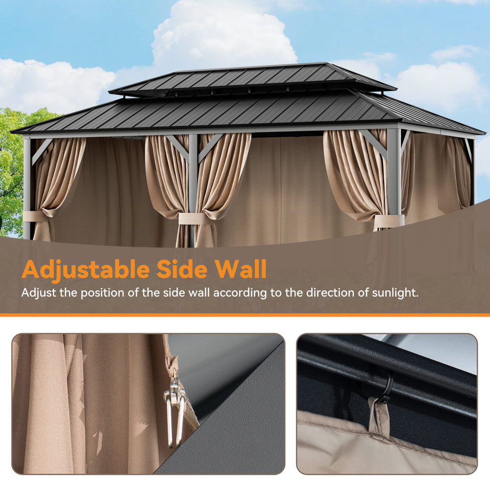 (Curtain Only)Gazebo Curtain Replacement Universal 4-Panel Sidewalls 12' x 20' Khaki, Outdoor Gazebo Privacy Curtains with Zipper Patio Canopy Garden and Backyard Various Sizes(Not compatible with wood gazebos)