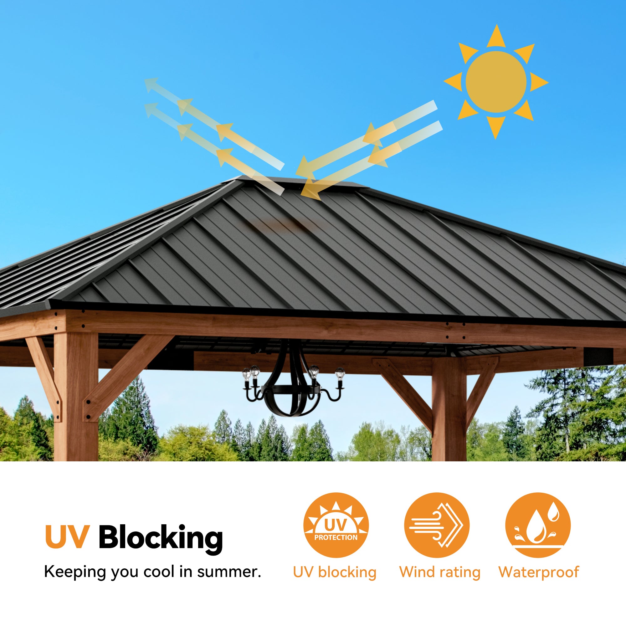 Modern Shade Tranquil Grove Wood Gazebo 12' x 14', Permanent
